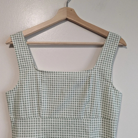 Lulu's Happy Chance Sage Green Gingham Square Neck Mini Dress - Small - Picture 6 of 12